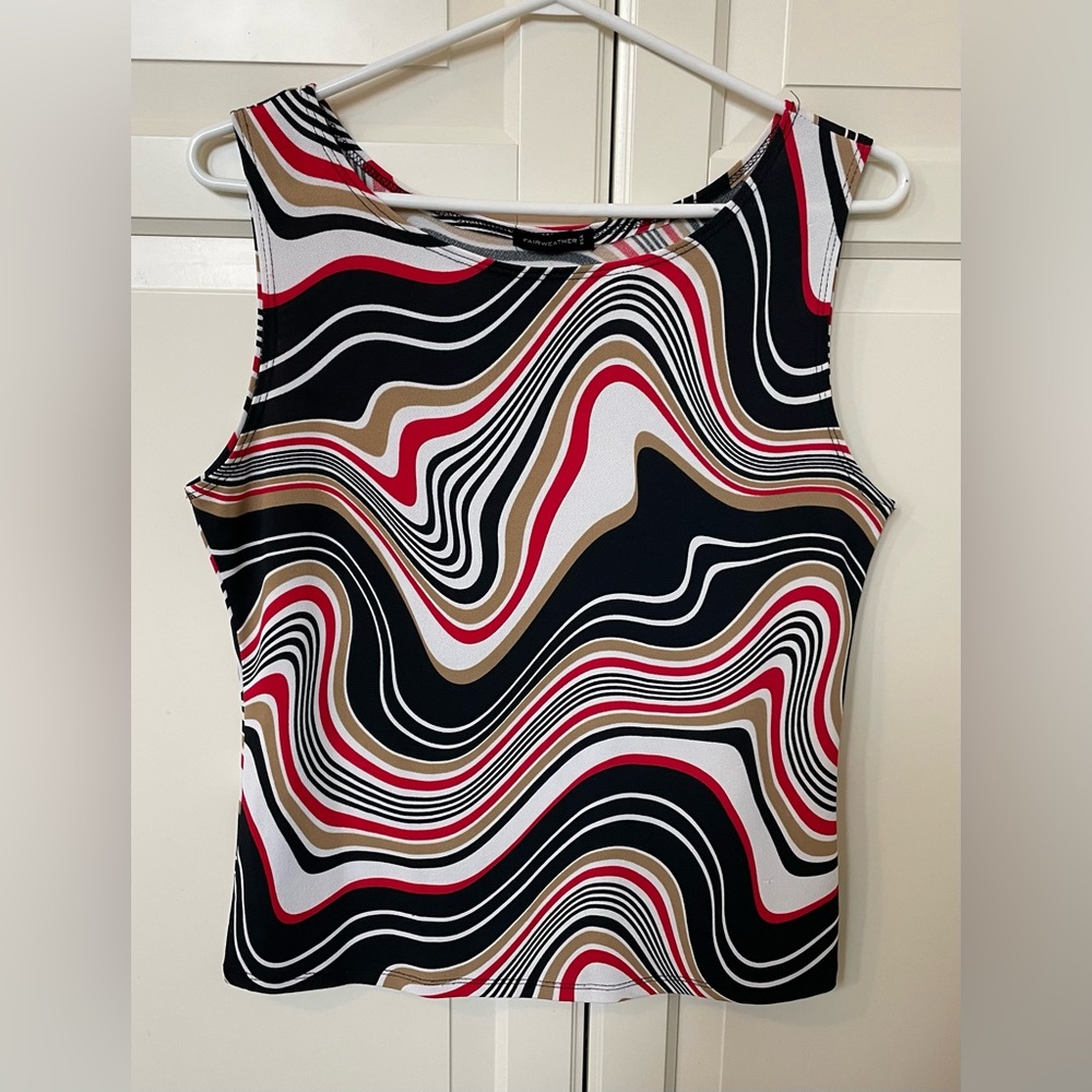 Vintage Sleeveless Top with Abstract Print